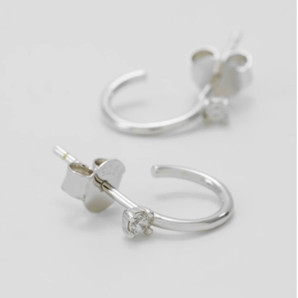 Sterling Silver Diamond Hoop Earrings - Picture 2 of 4